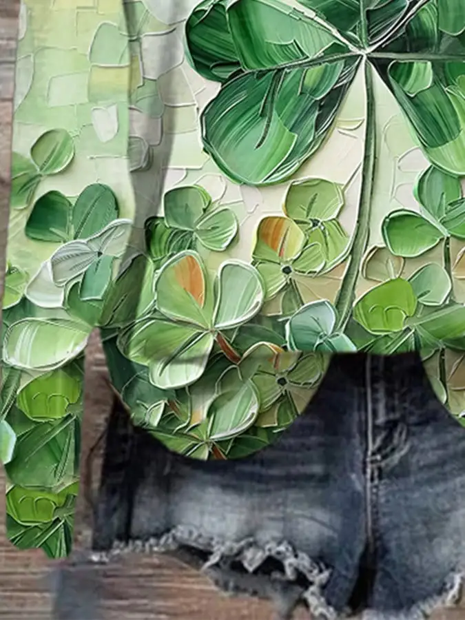 Women's Shamrock St Patrick's Day Printed Round Neck Sweatshirt