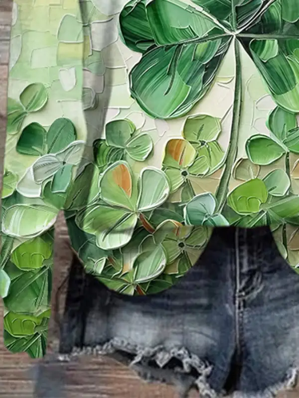 Women's Shamrock St Patrick's Day Printed Round Neck Sweatshirt