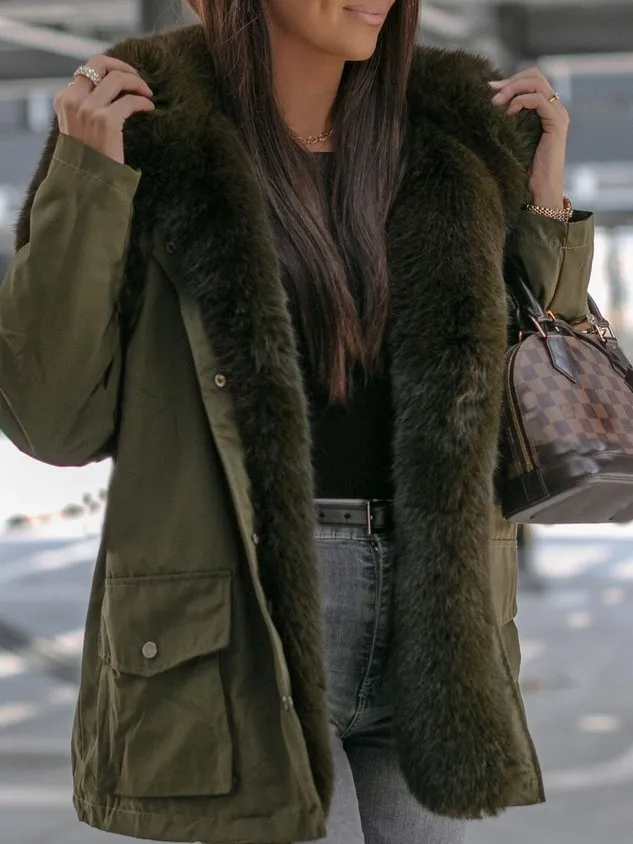 Navy Collar Fluff/Granular Fleece Fabric Teddy Jacket