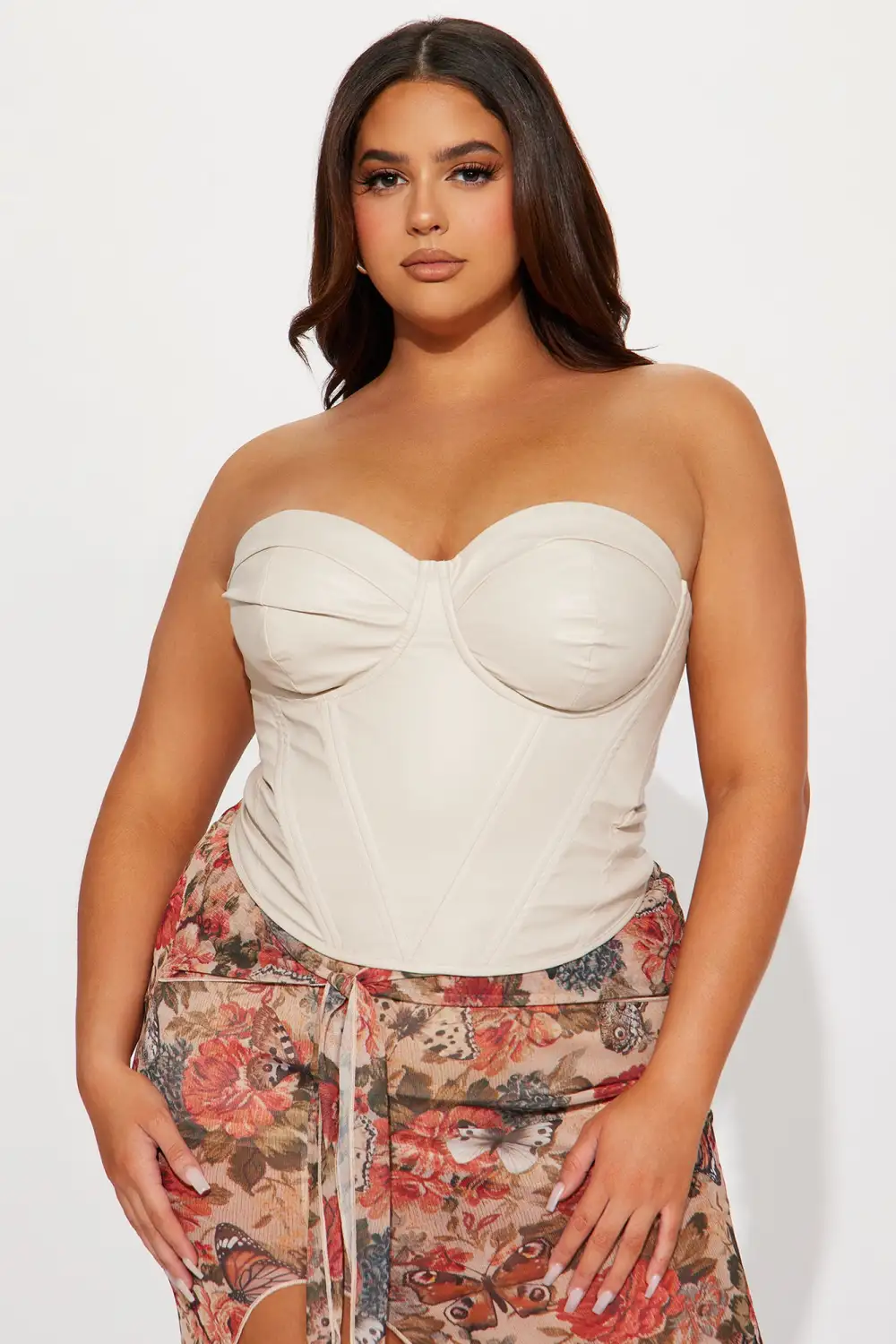Bae For Tonight Faux Leather Corset Top - Nude