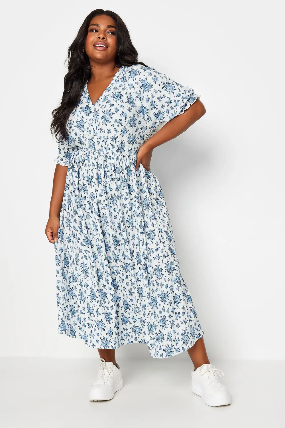 YOURS Curve White Vintage Floral Textured Midaxi Dress