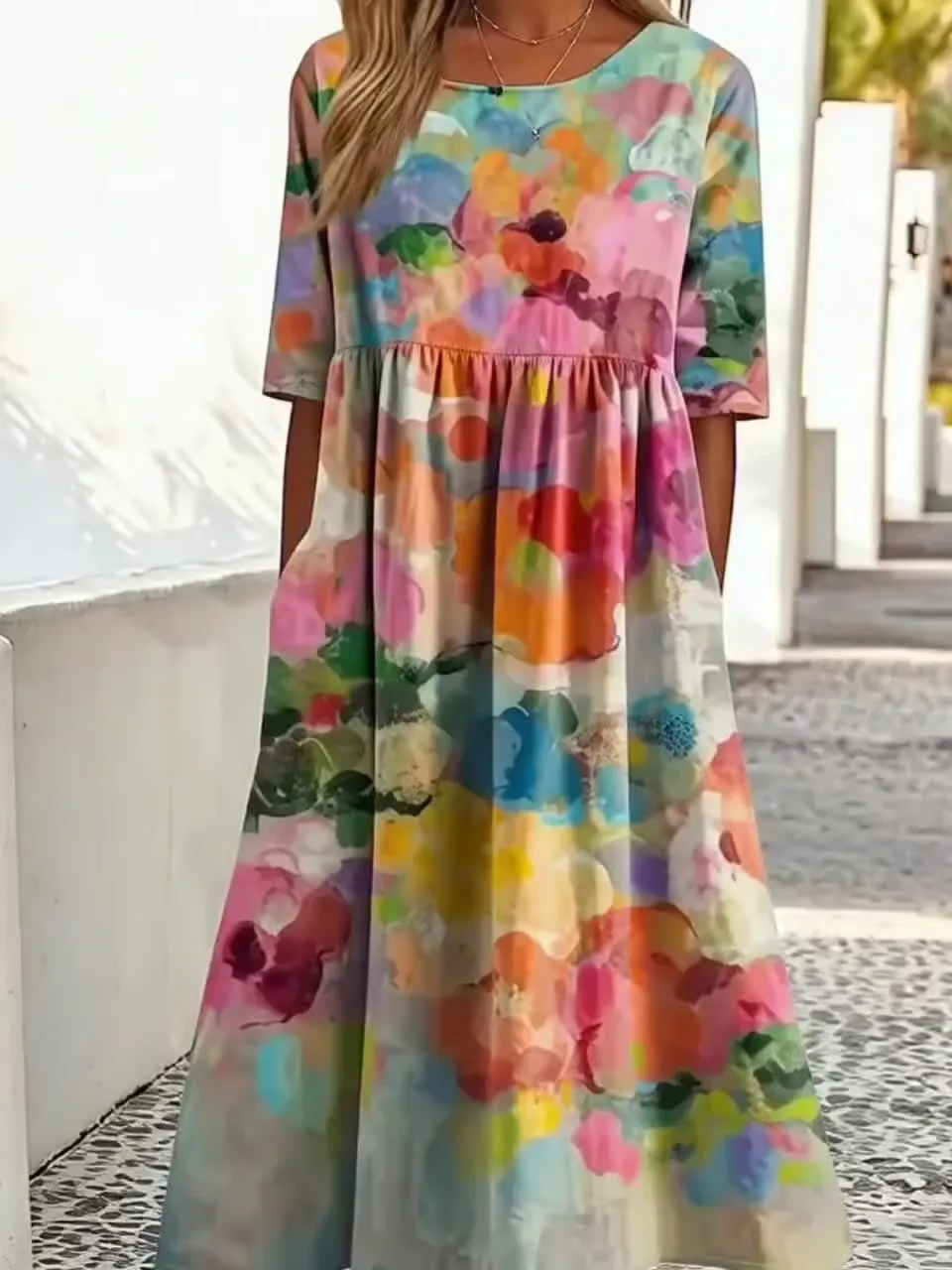 Women's Vintage Floral Art Print Dress