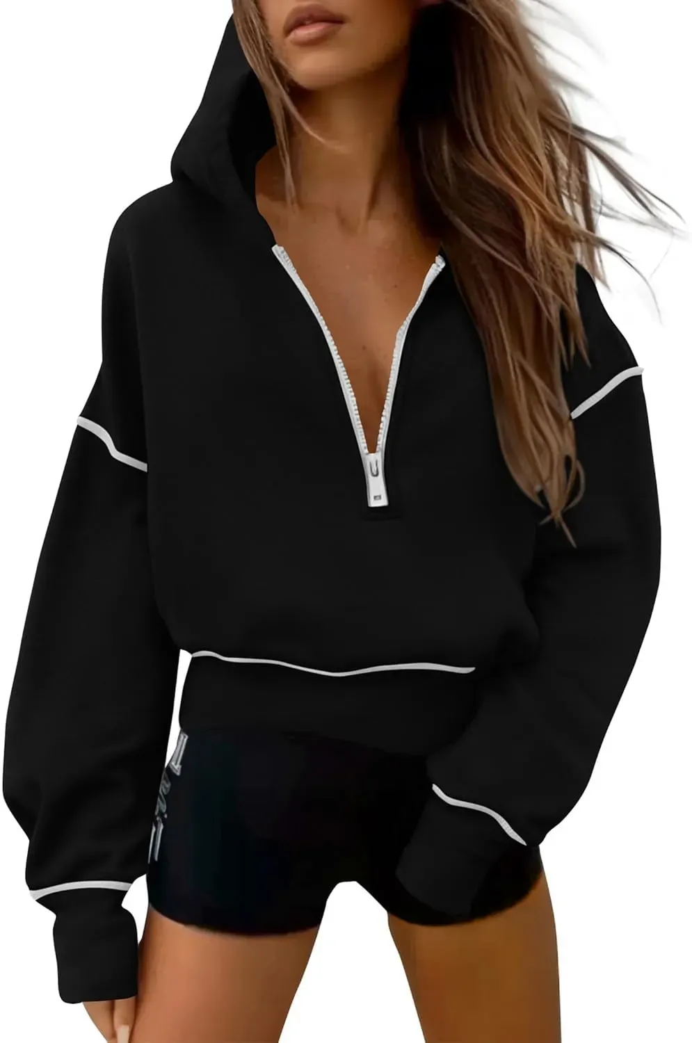 Women's Hooded Sweatshirts Long Sleeve Half Zip Cropped Hoodie Pullover Winter Fashion Clothes