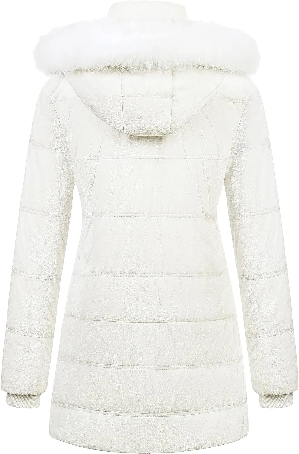 Women's Warm Winter Coat Velvet Puffer Jacket Quilted Faux Fur Hood