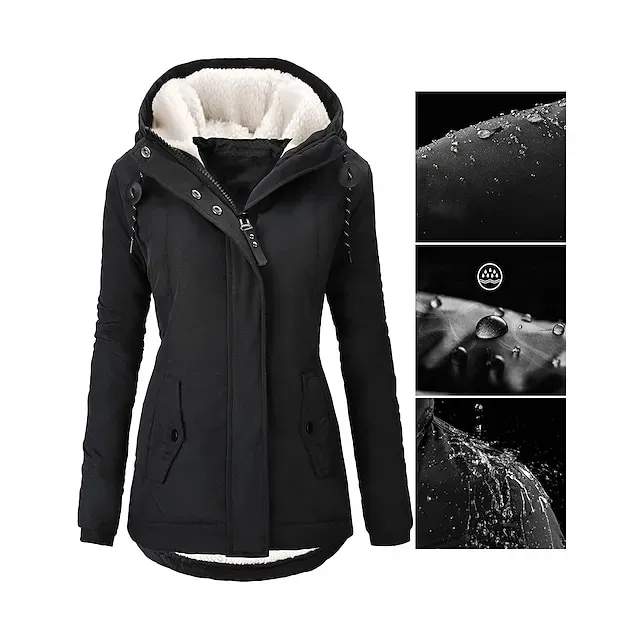 Women's Parka Waterproof Puffer Jacket Thermal Warm Heated Coat Fleece Lined Winter Coat Windproof Outdoor Zip up Hooded Coat Sports Hiking Jacket Purple Pink
