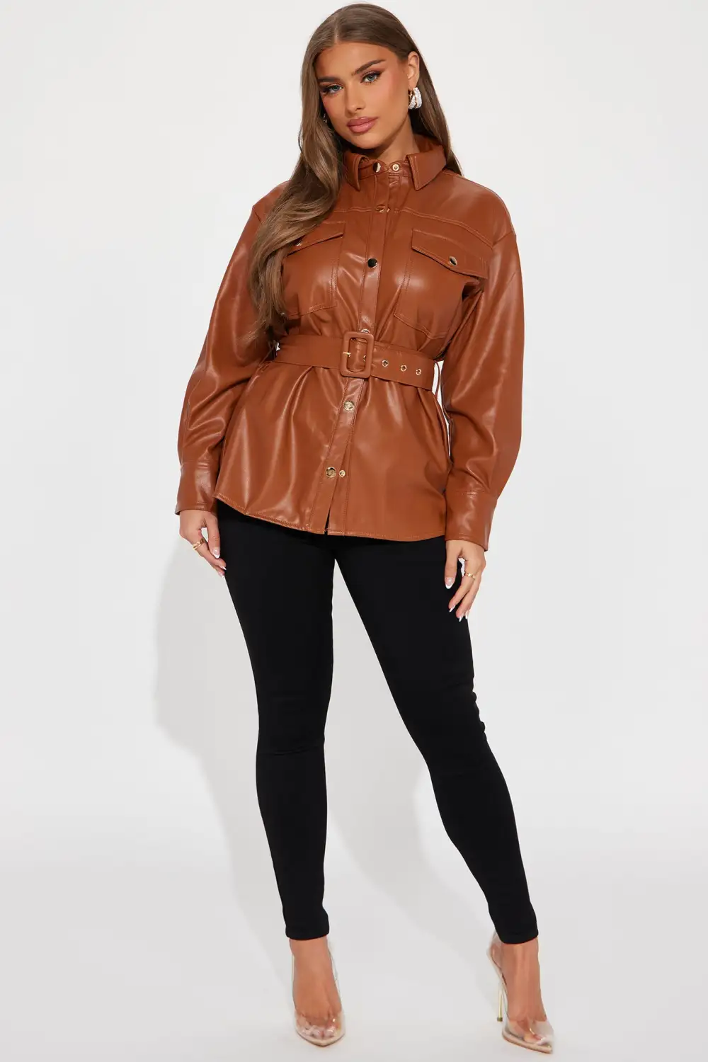Baylin Faux Leather Shirt - Cognac