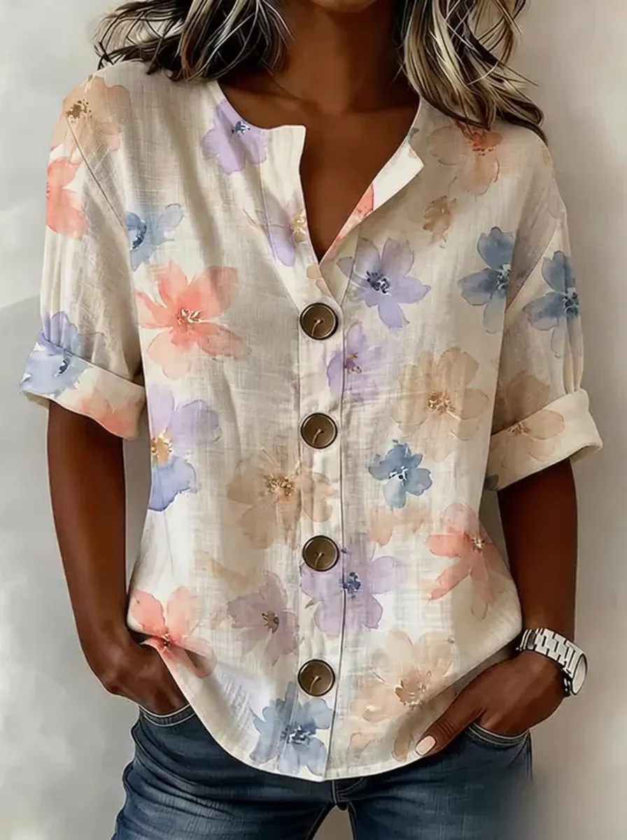 Women's Nashville Floral Pattern Printed Button-Up Shirt