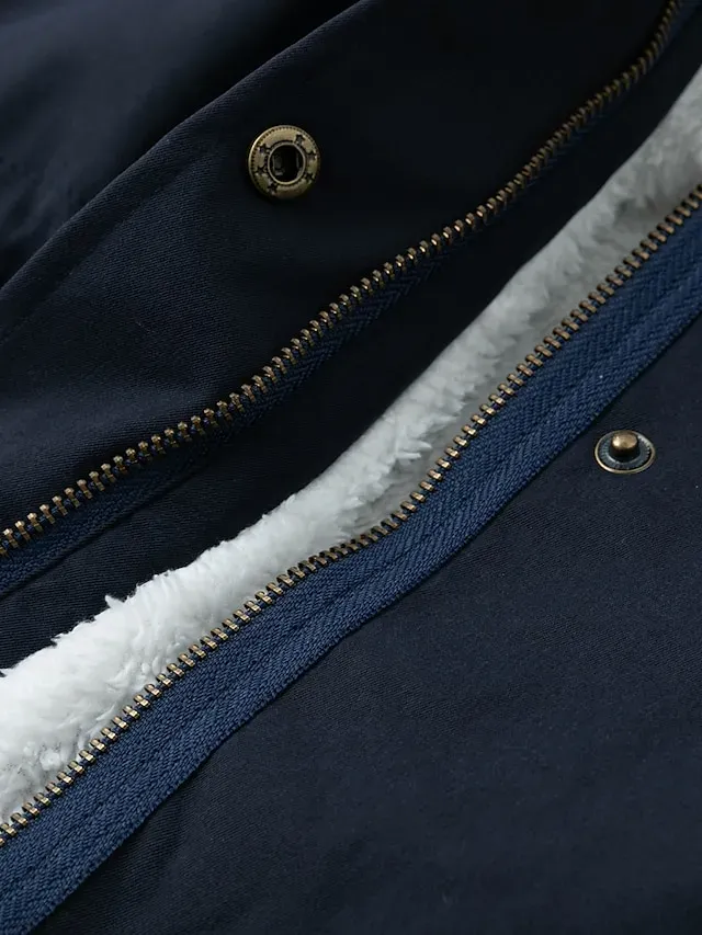 Women's Winter Coat Fleece Lined Parka Hoodie Jacket Windproof Warm Puffer Jacket Streetwear Casual Heated Coat with Fur Collar Jacket Long Sleeve Color Block Pocket Pink Army Green Khaki