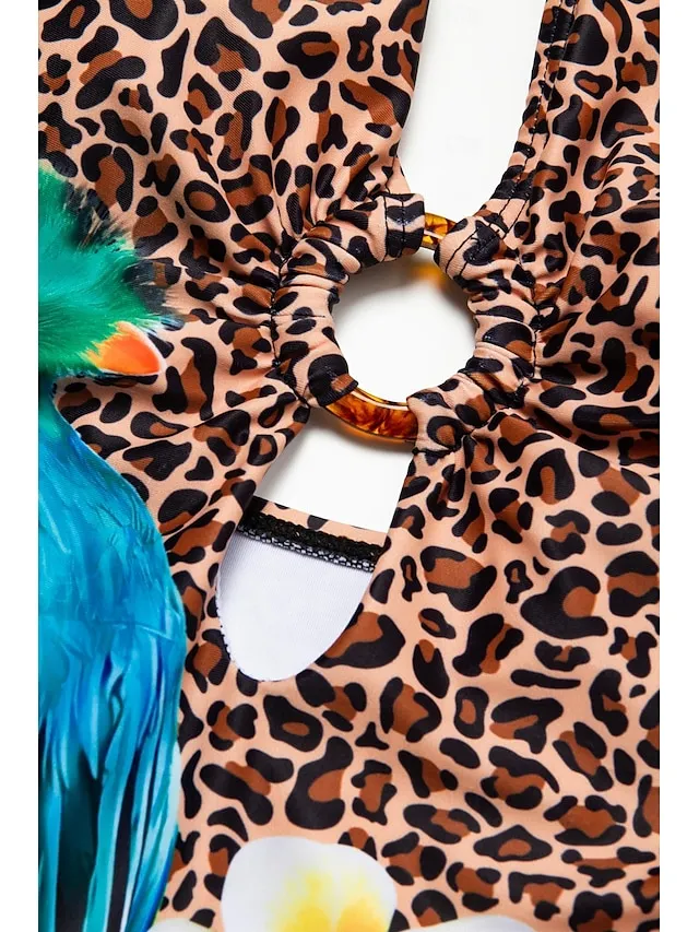 Floral Leopard Ring Triangle Bikini Swimsuit