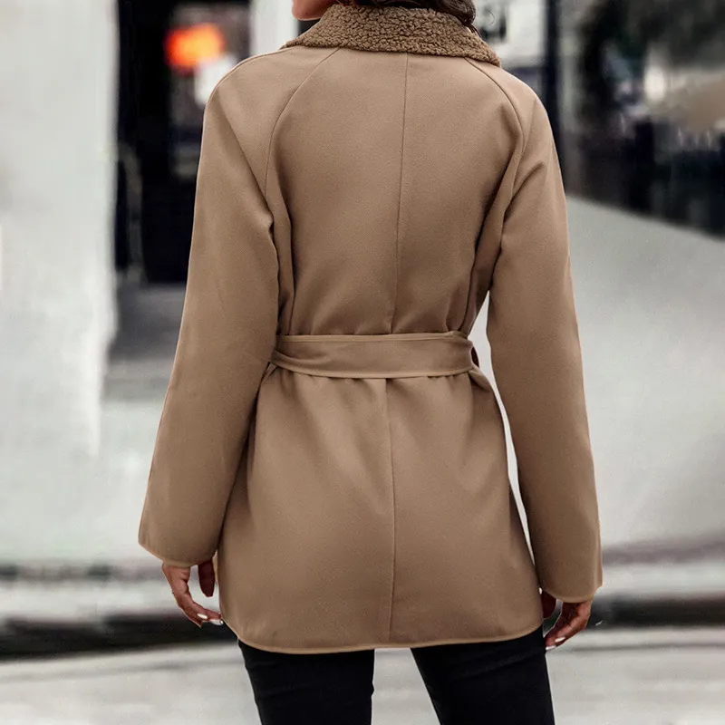 Long-sleeve Blazer Collar Panel Belted Coat