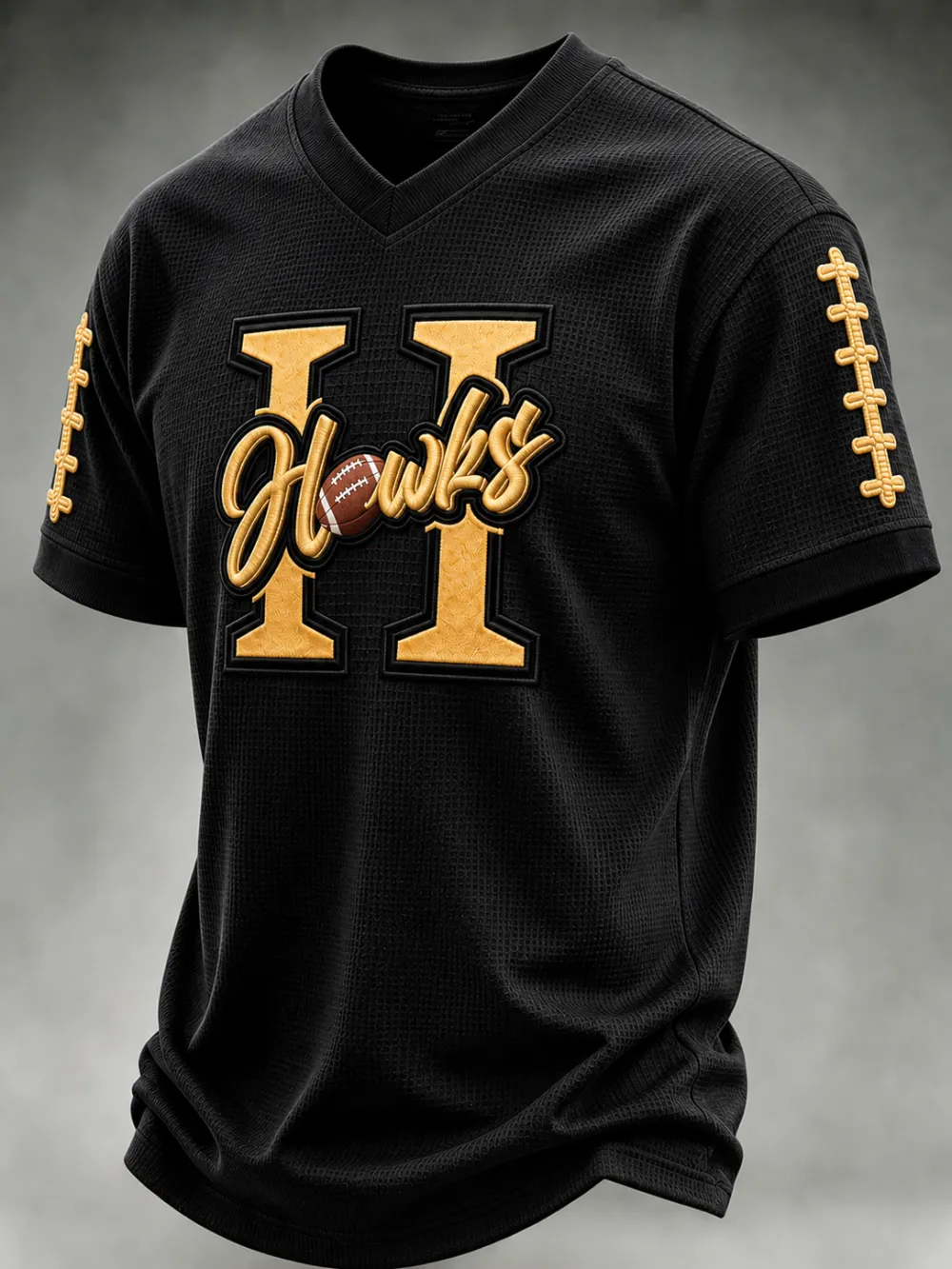 Men'S College Football Fan Splicing Waffle V-Neck T-Shirt