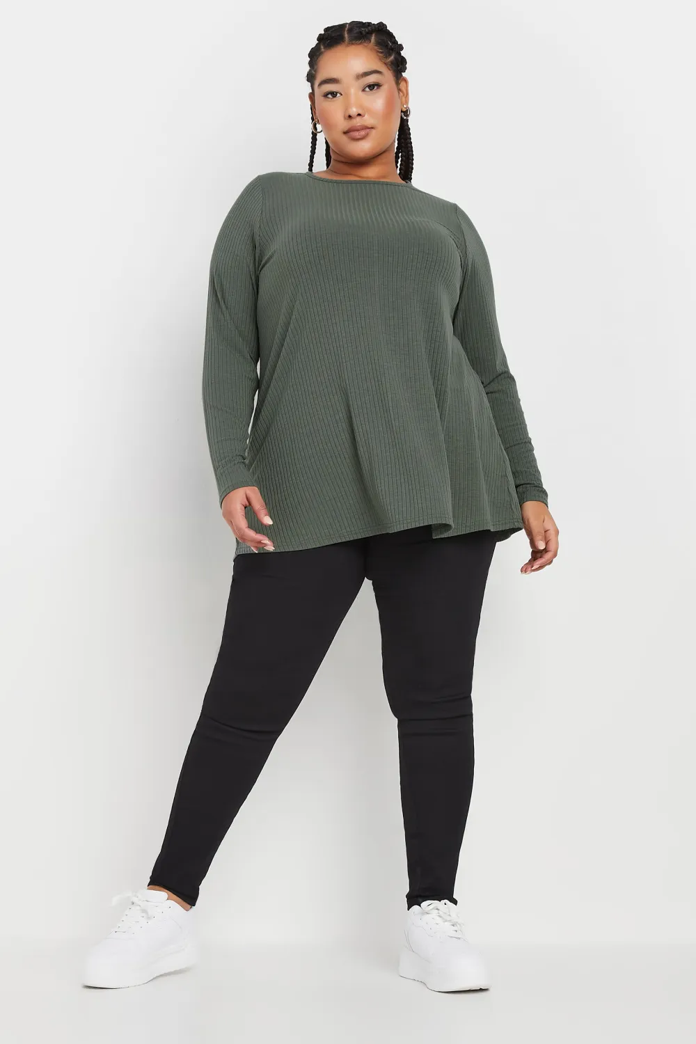 YOURS Curve Black Long Sleeve Ribbed Swing Top
