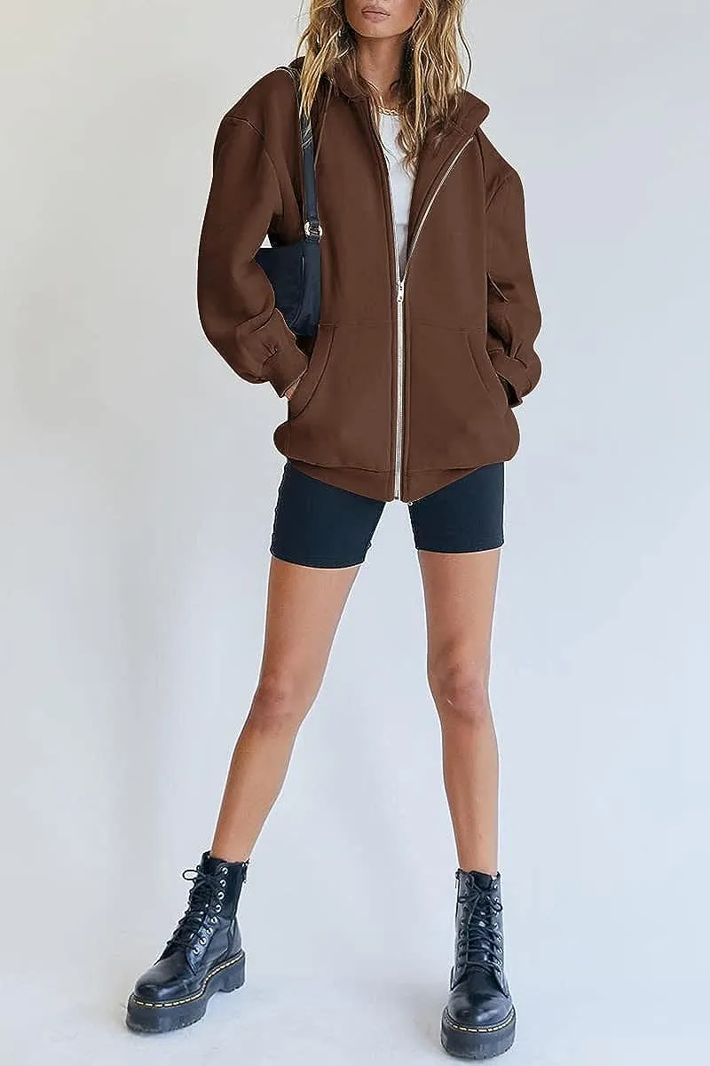 Women's Cute Hoodies Teen Girl Fall Jacket Oversized Sweatshirts Casual Drawstring Zip Up Y2K Hoodie with Pocket