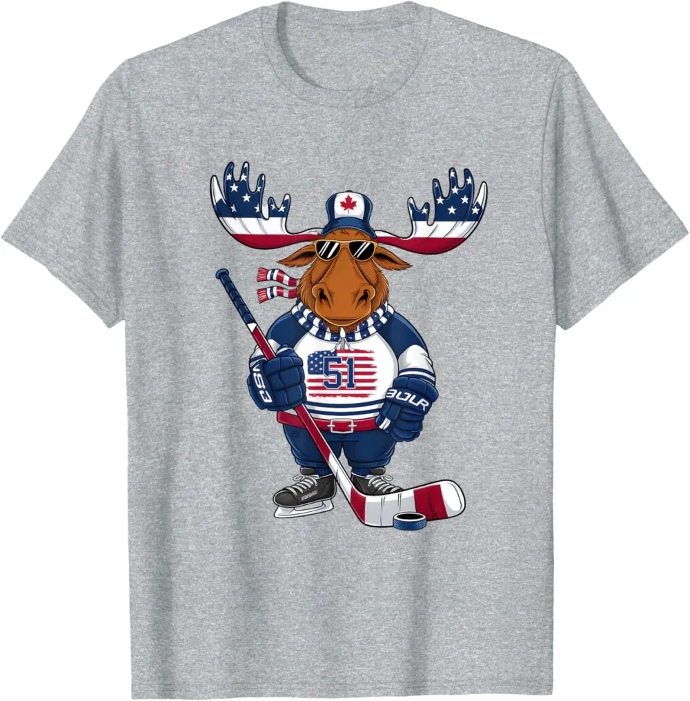 Funny Moose Canada 51 State of USA American Flag T-Shirt