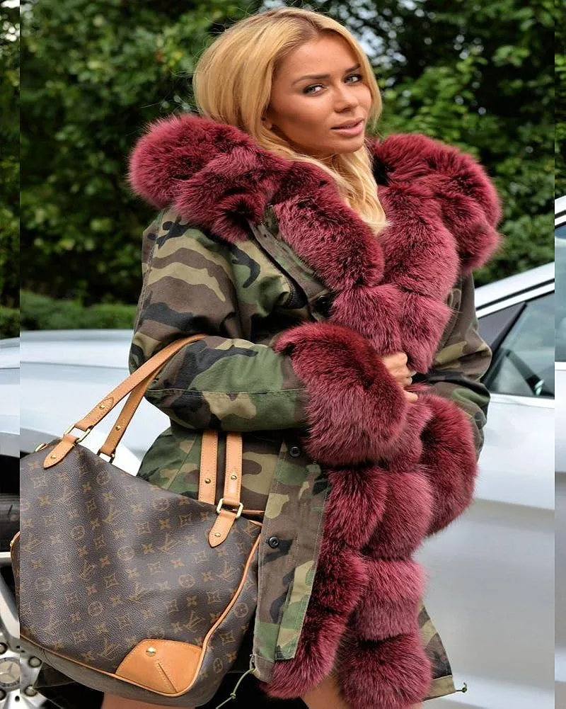 Womens Hooded Camouflage Warm Winter Coats Faux Fur Jacket Parka Overcoat