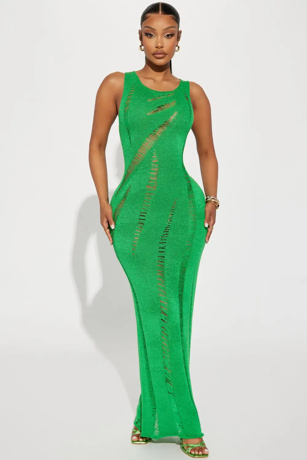 Avery Crochet Maxi Dress - Green