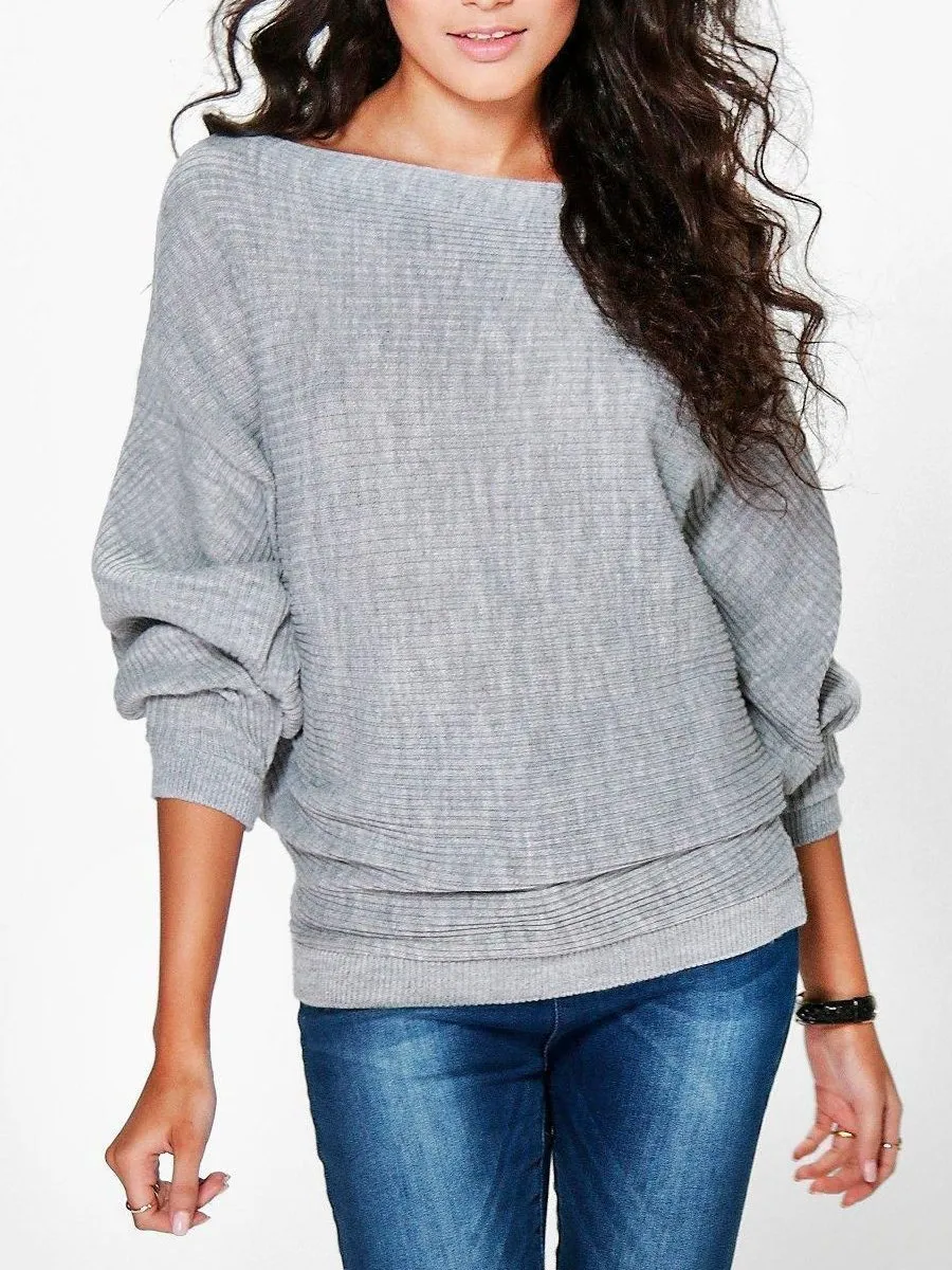 Women Loose Knitted Bat-Wing Sleeve Casual Jumper Type Sweater T-Shirts