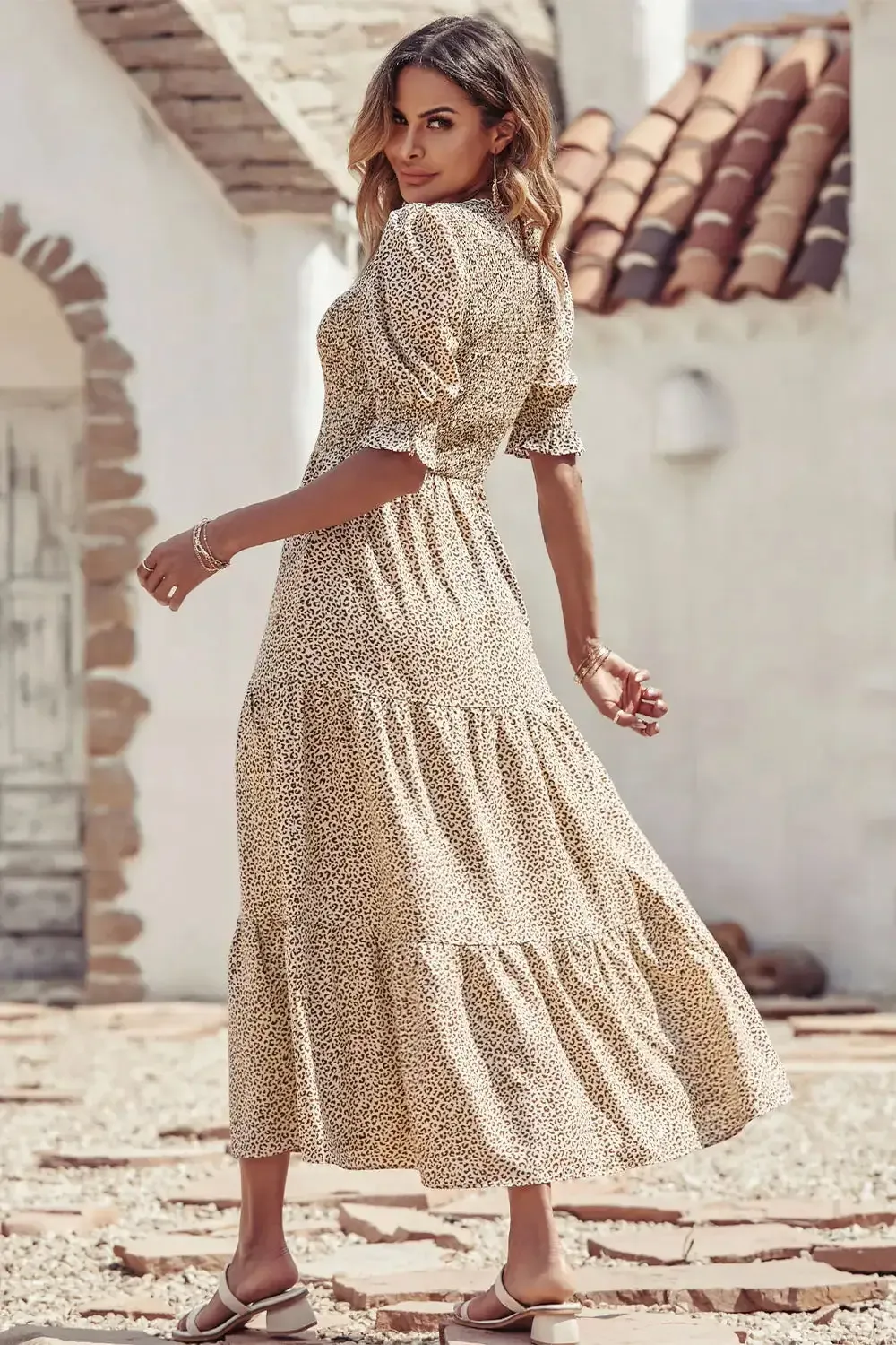 Summer Ruffle Bohemian Tiered Smocked Maxi Dress