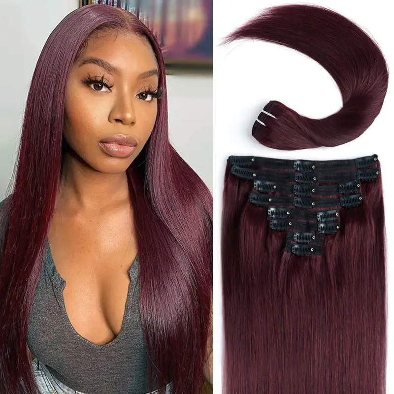 Straight Clip In Hair Extensions For Black Women Remy Human Hair 8pcs With 18 Clips