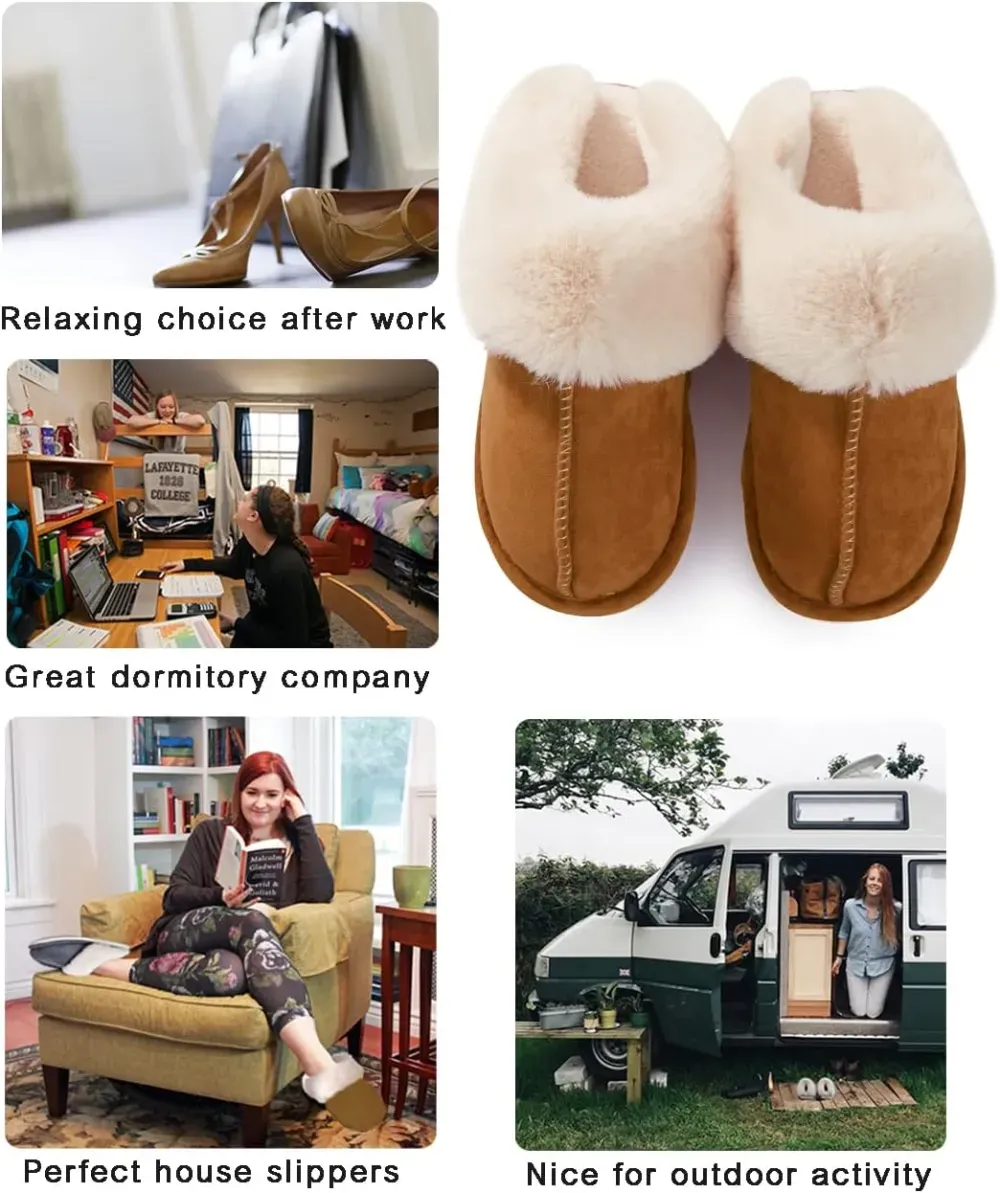 Womens Slipper with Memory Foam Fluffy Soft Warm Slip On House Slippers Anti-Skid Cozy Plush for Indoor Outdoor