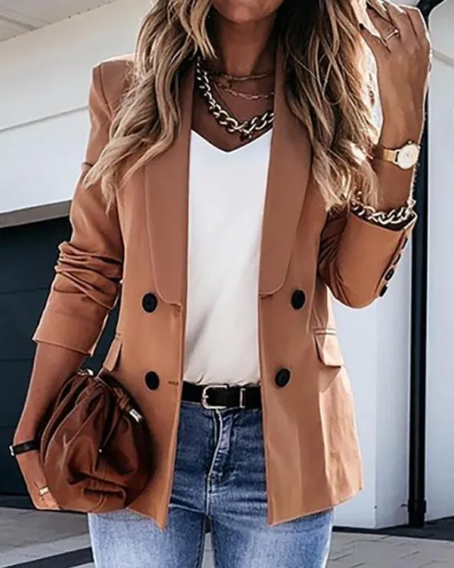 Long-Sleeved Double-Breasted Set Jacket