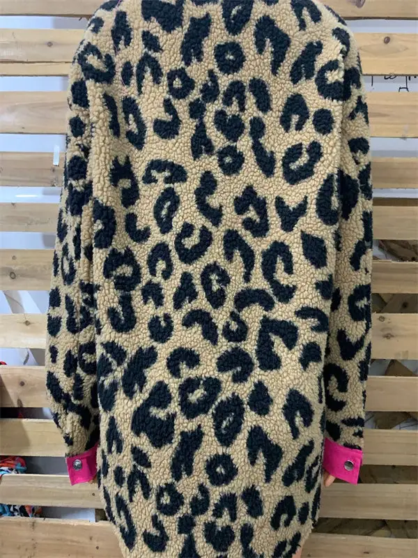 Leopard Print Pocket Casual Fur Jacket