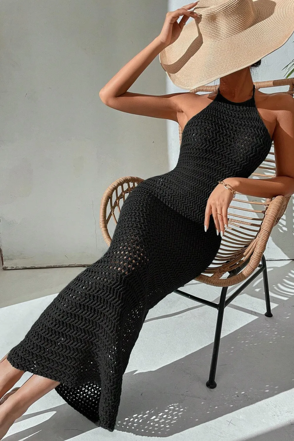 Crochet Backless Halter Neck Bodycon Dress