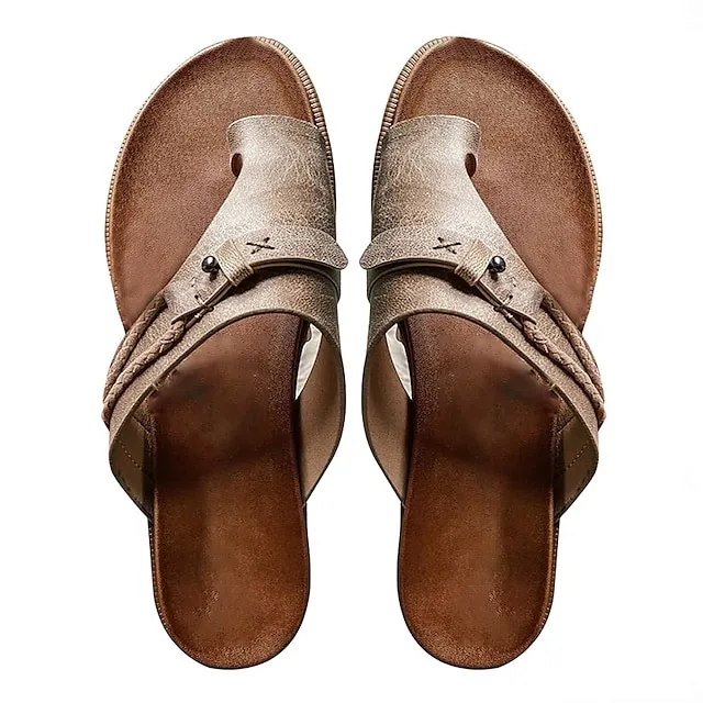 Women's Sandals Orthopedic Sandals Bunion Sandals Plus Size Daily Beach Summer Buckle Flat Heel Casual Faux Leather Loafer Solid Colored Black Brown Gray