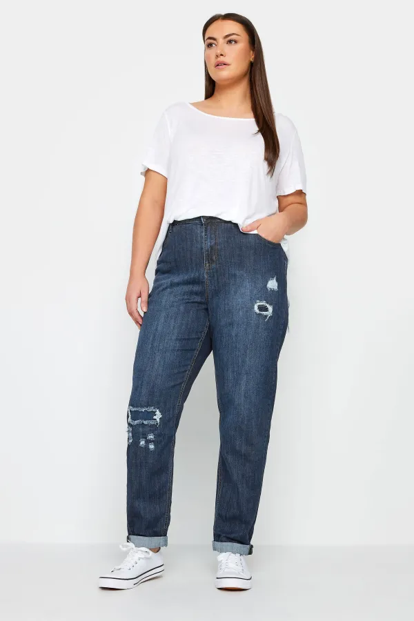 Evans Blue Dark Wash Ripped Girlfriend Jeans