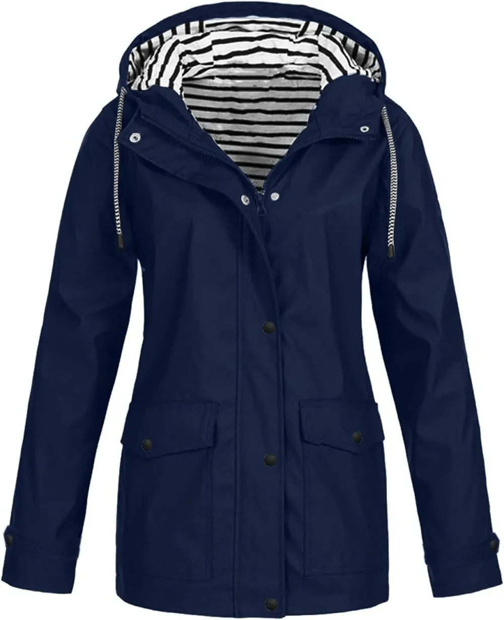 Rain Jackets For Women Waterproof With Hood Lightweight Casual Anorak Travel Hiking Coats with Pockets 720