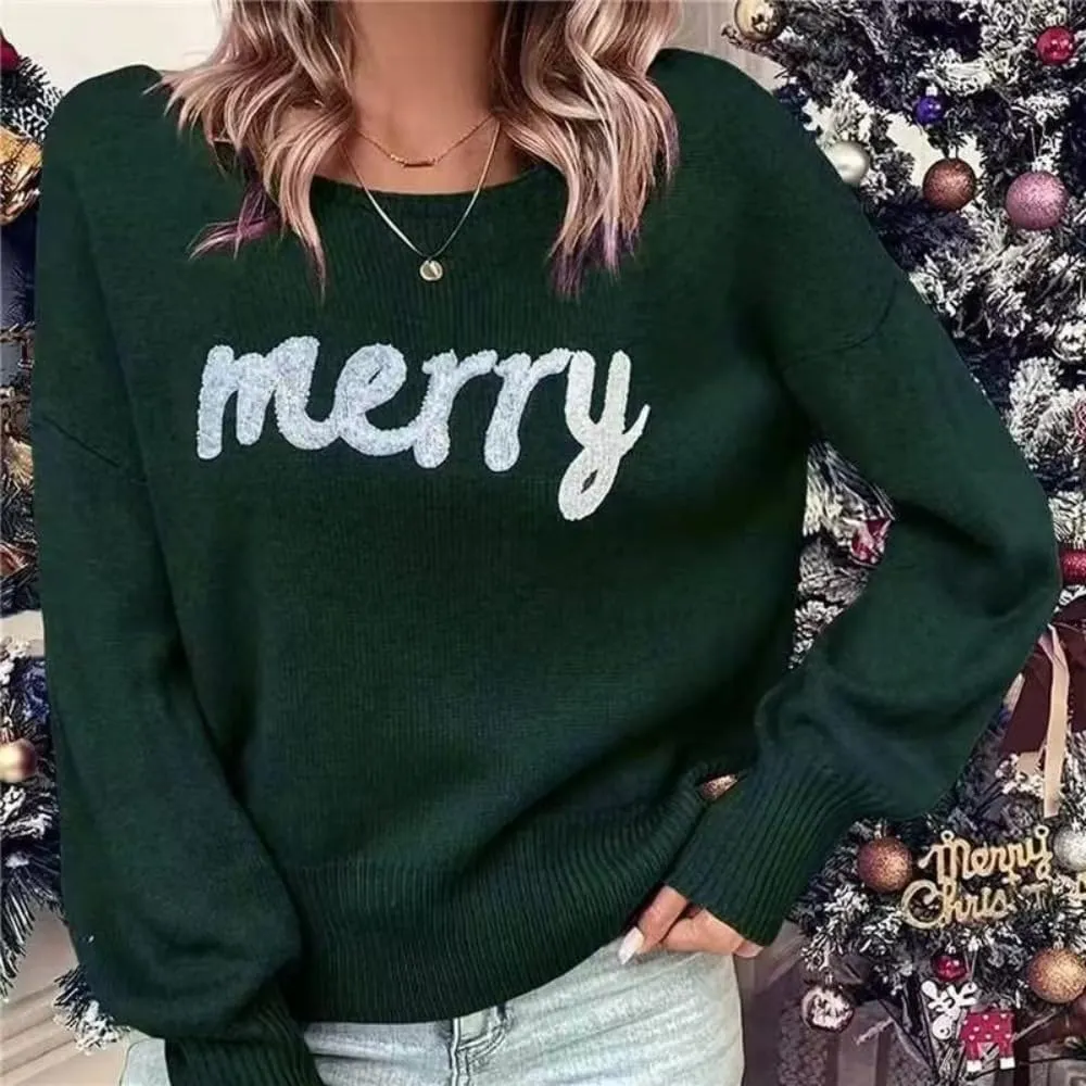 Merry Christmas Sweater for Women, Furry Pattern Xmas Sweatshirt Loose Pullover Tops Knit O Neck Long Sleeves