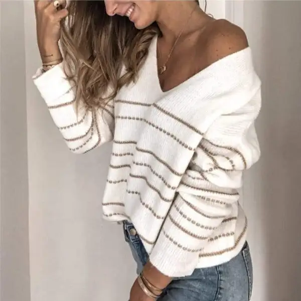 Striped Knit Pullover Sweater