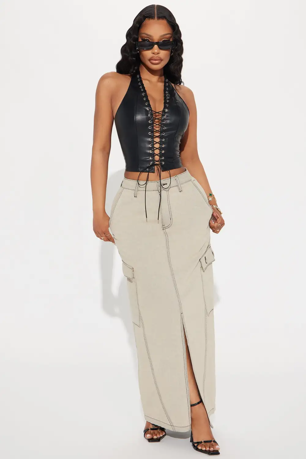 Up To No Good Lace Up Top - Black