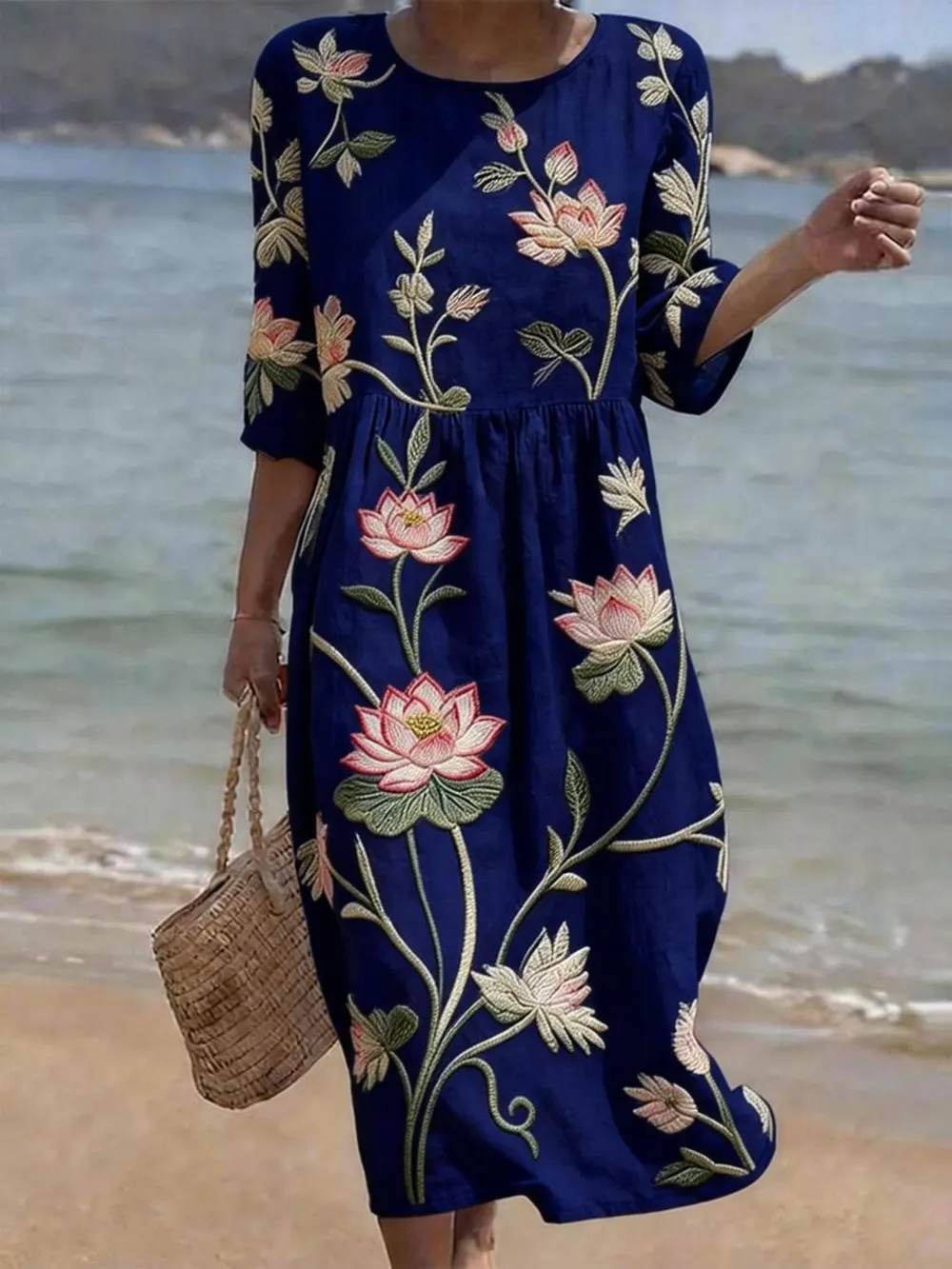 Women's Casual Floral Print Round Neck Dress