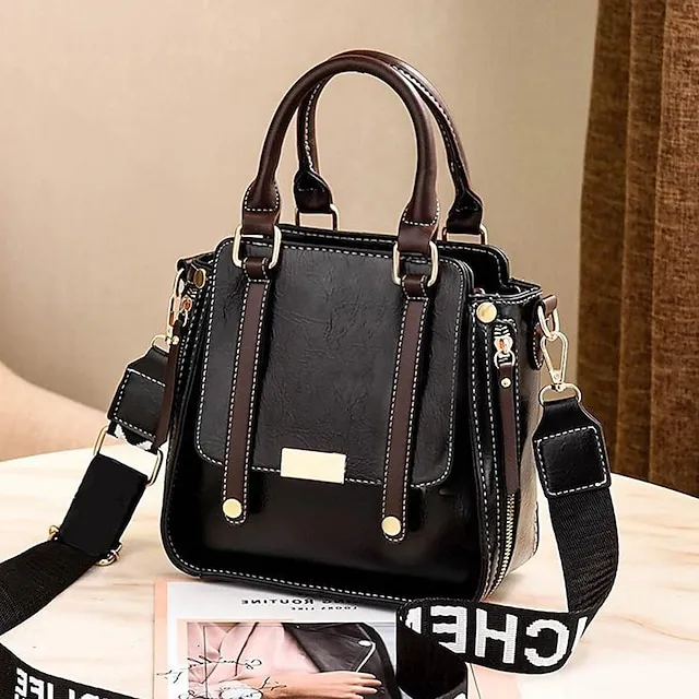 Women's Handbag Crossbody Bag PU Leather Office Daily Zipper Solid Color Maroon caramel colour Black