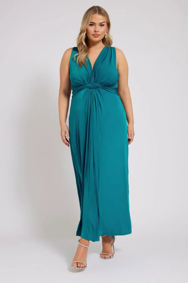 YOURS LONDON Curve Green Knot Front Maxi Dress