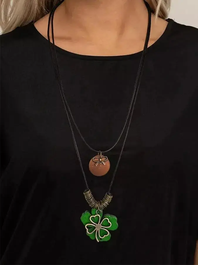 St. Patrick's Day Shamrock Double Pendant Necklace