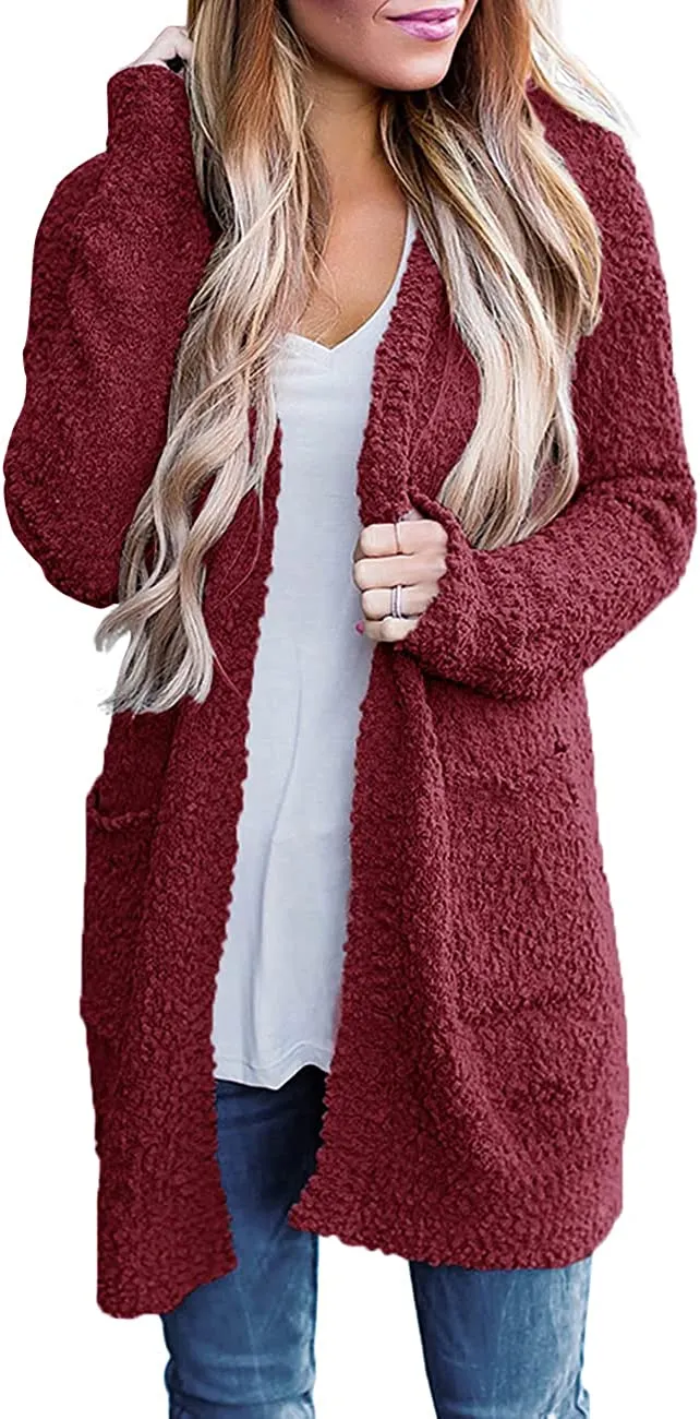 Women's Long Sleeve Soft Chunky Knit Sweater Open Front Cardigans Outwear Coat