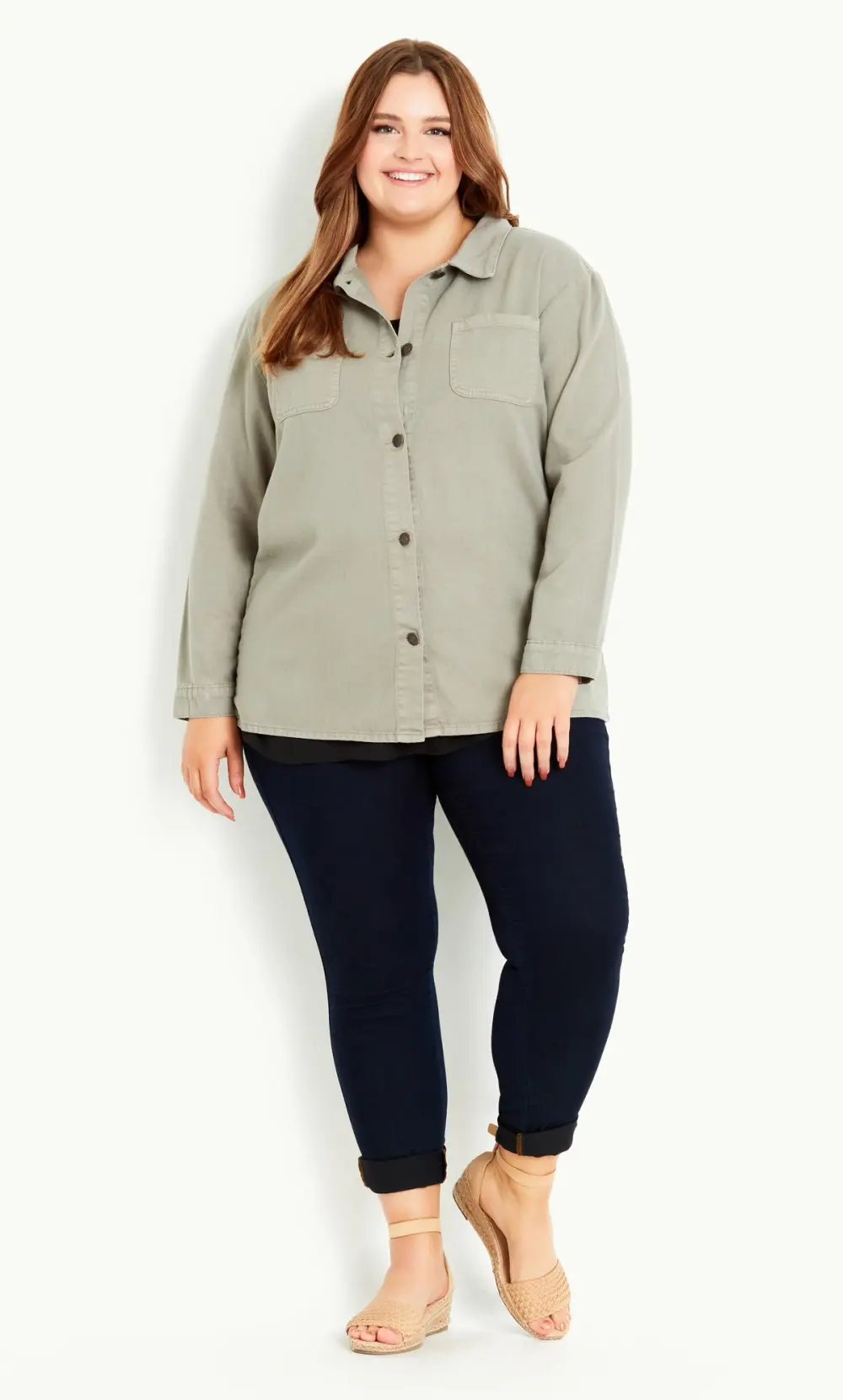 Evans Khaki Green Button Shacket