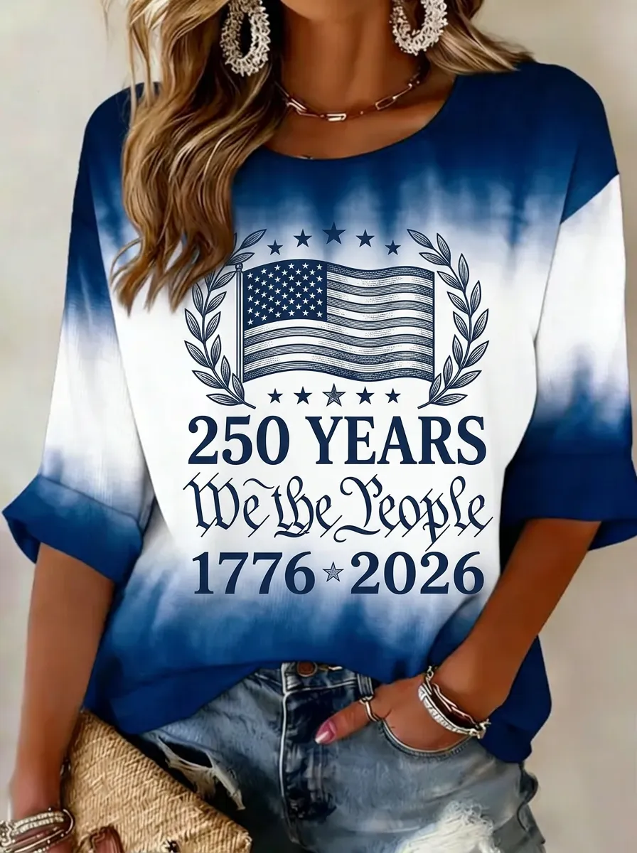 Women's USA Patriotic 250 Years We The People 1776-2026 Printed T-shirt