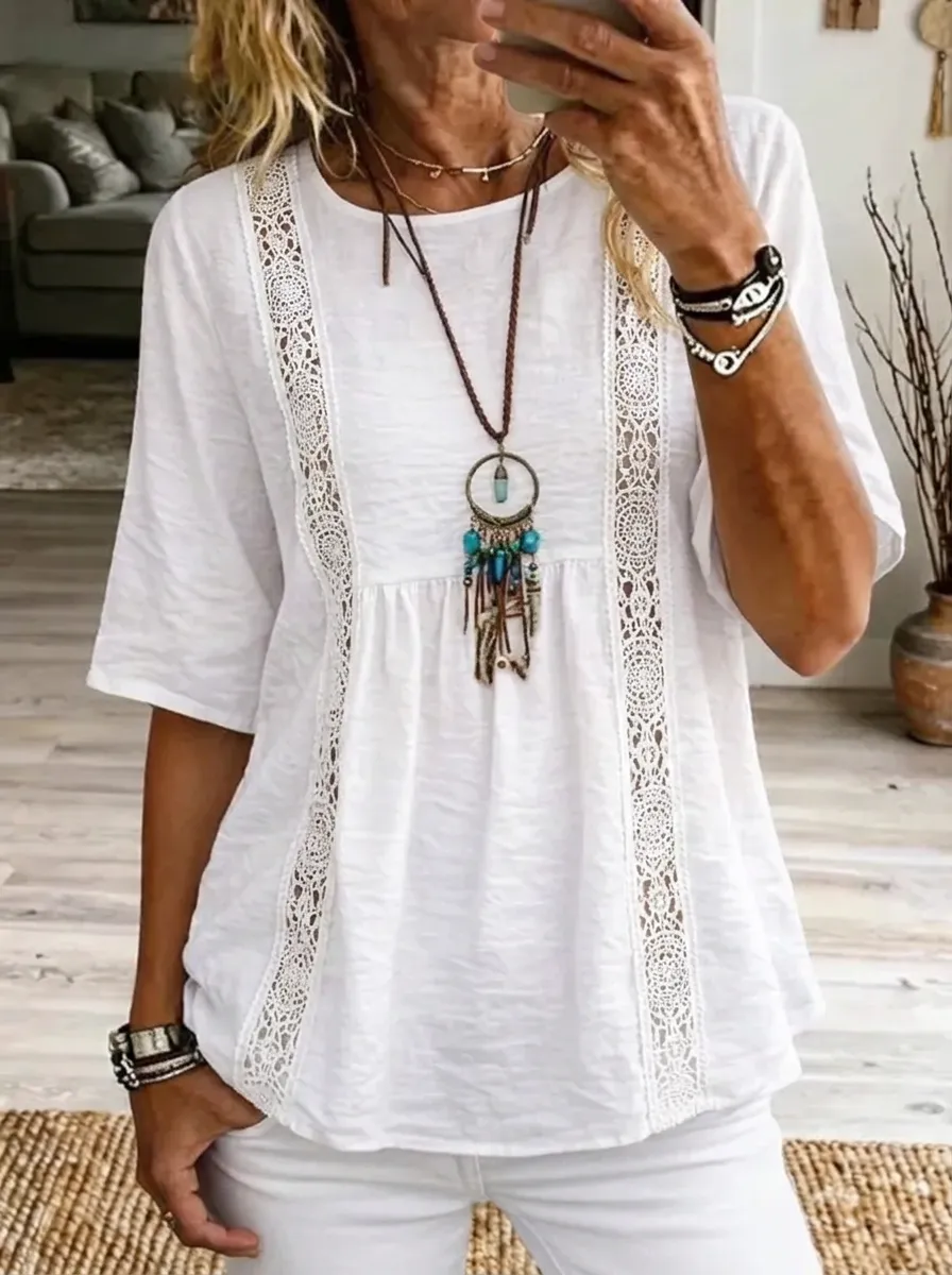 Women's Nashville Music City Guitar Graphic Printed Lace Trim Top