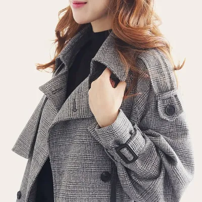 Houndstooth Front Tie Lapel Coat
