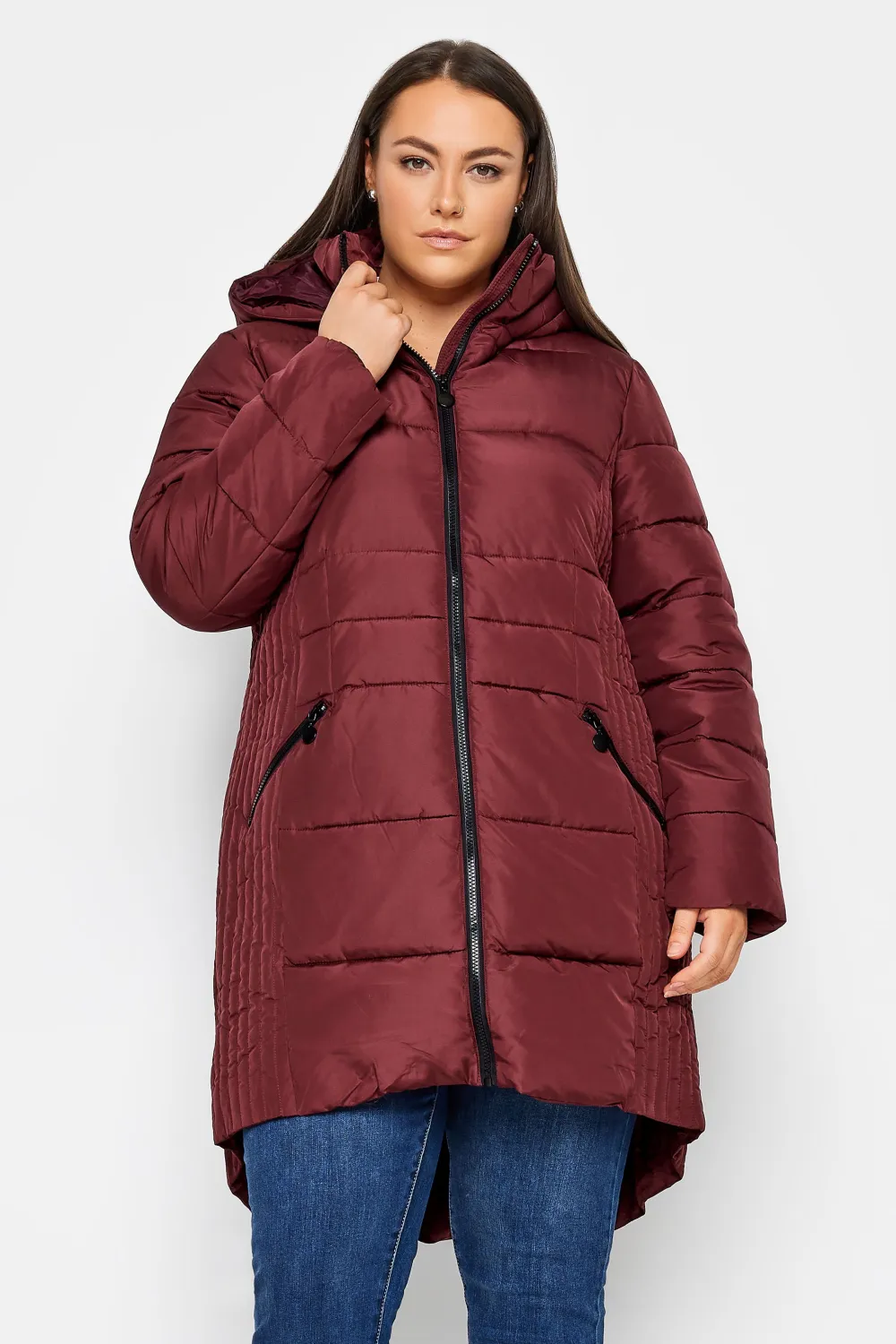 Evans Burgundy Hooded Puffer Coat