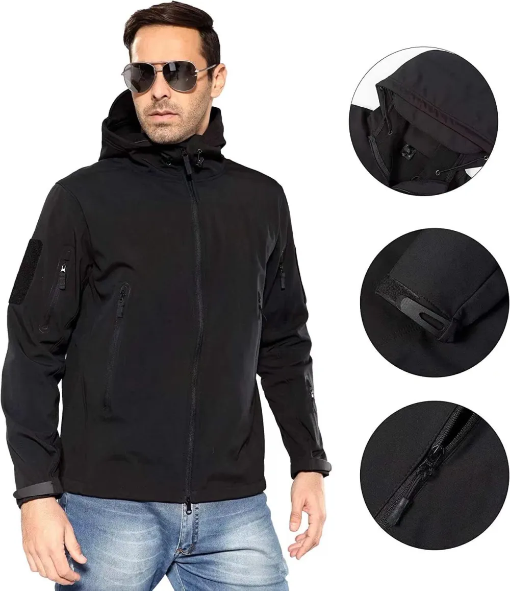 Men's Outdoor Waterproof Soft Shell Hooded Military Tactical Jacket