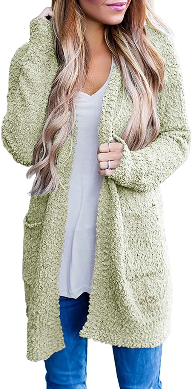 Women's Long Sleeve Soft Chunky Knit Sweater Open Front Cardigans Outwear Coat