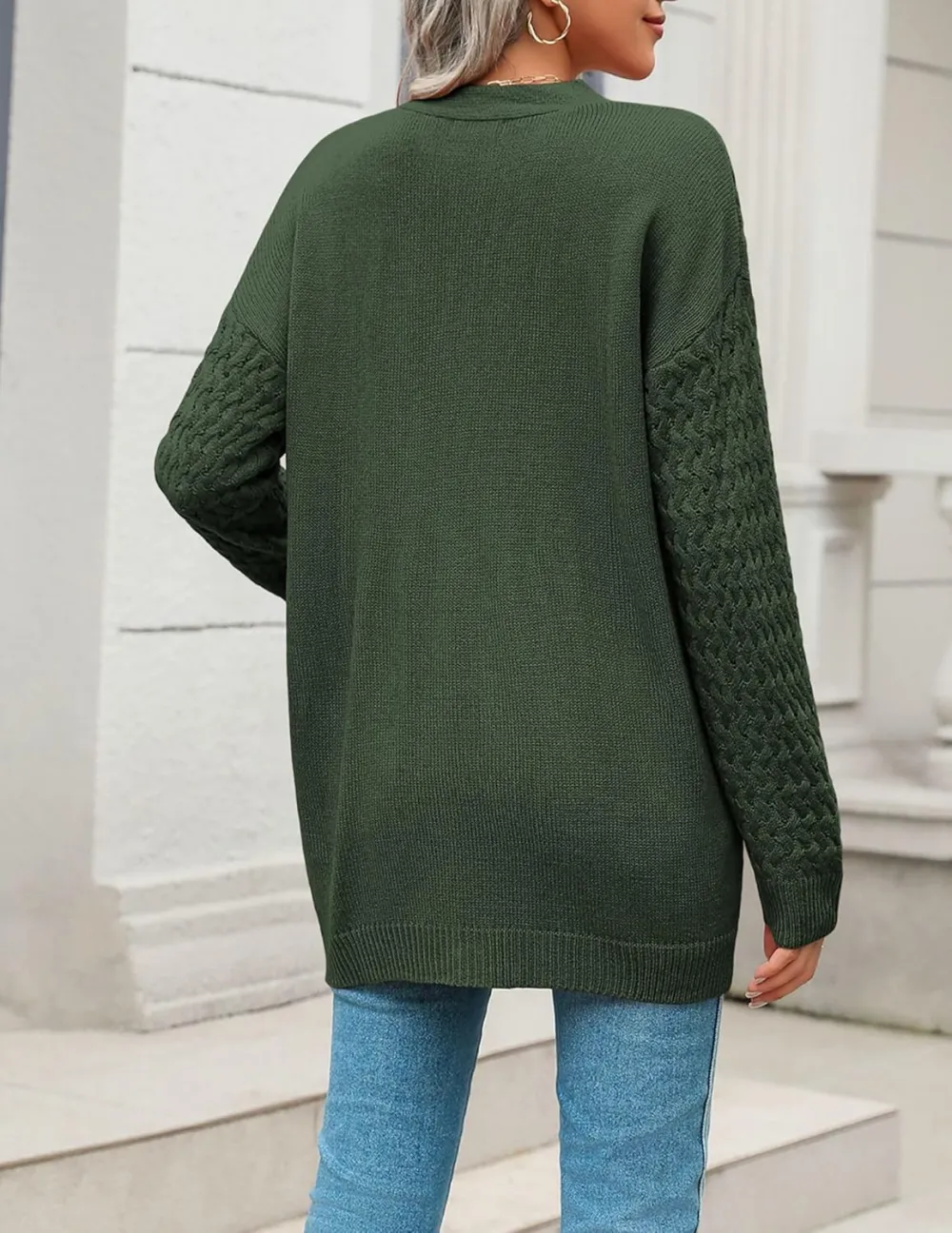 Womens 2024 Long Sleeve Chunky Cable Knit Fall Cardigans Sweaters Button Down Open Front Outerwear with Pockets