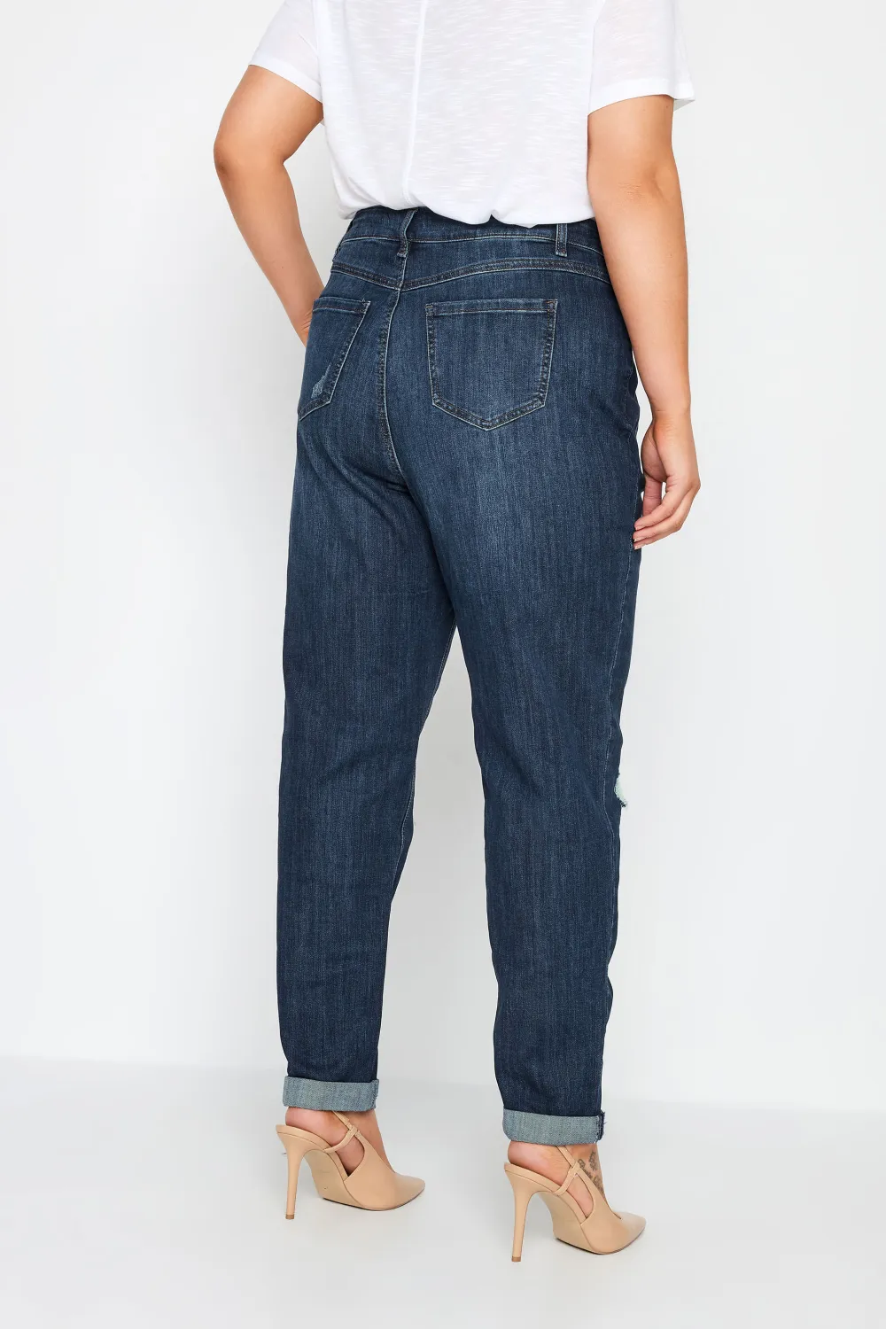 Evans Blue Dark Wash Distressed Girlfriend Tall Jeans