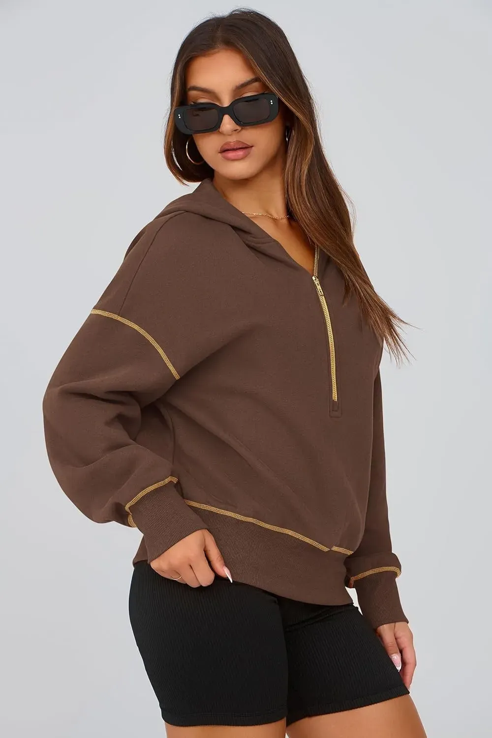 Women's Hooded Sweatshirts Long Sleeve Half Zip Cropped Hoodie Pullover Winter Fashion Clothes