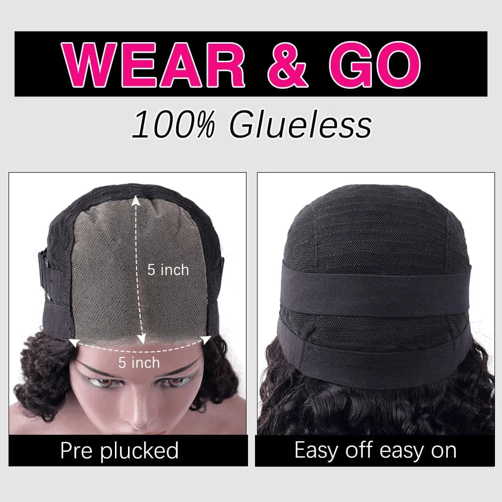 HD Lace Wear Go Glueless Wigs 5x5 Lace Human Hair Wigs With Bangs Straight Hair/ Body Wave