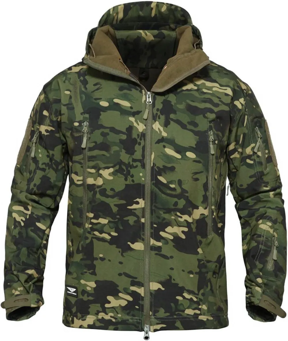 Men's Tactical Softshell Jacket Waterproof Fleece Hooded Hunting Coat